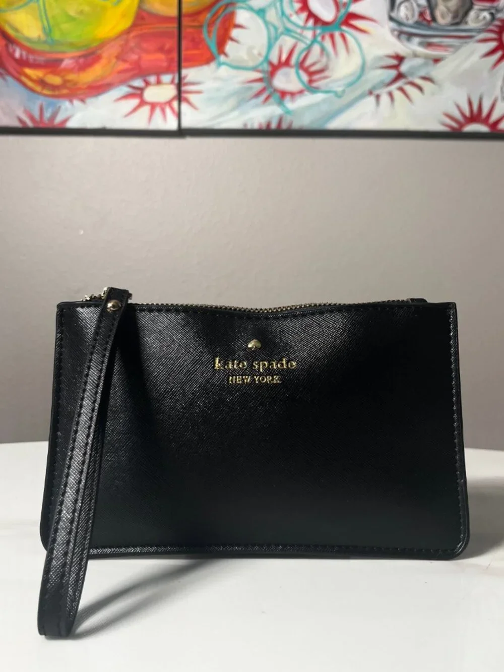 Kate Spade Staci Medium L-Zip Wristlet Black Saffiano Leather NWOT